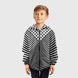 Ветровка с капюшоном детская Полосатый комбинированный узор, цвет: 3D-черный — фото 2