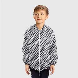 Ветровка с капюшоном детская Черно-белый полосатый тигровый, цвет: 3D-белый — фото 2
