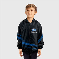 Ветровка с капюшоном детская Subaru, sport style, цвет: 3D-черный — фото 2