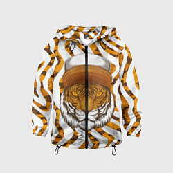 Ветровка с капюшоном детская Тигр в кепке, цвет: 3D-черный