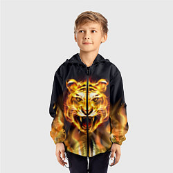 Ветровка с капюшоном детская Тигр В Пламени, цвет: 3D-черный — фото 2