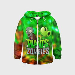 Ветровка с капюшоном детская Plants vs Zombies горохострел и зомби, цвет: 3D-белый