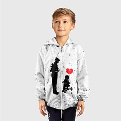 Ветровка с капюшоном детская Banksy - ребенок на велосипеде, цвет: 3D-белый — фото 2