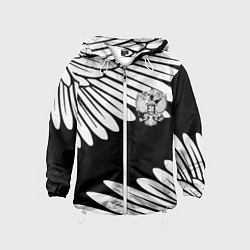 Ветровка с капюшоном детская КРЫЛЬЯ СВОБОДЫ ГЕРБ РОССИИ, цвет: 3D-белый