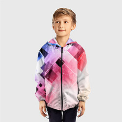 Ветровка с капюшоном детская Розово-голубая абстрактная геометрия, цвет: 3D-черный — фото 2
