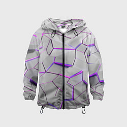 Ветровка с капюшоном детская 3д плиты - белый неон, цвет: 3D-черный