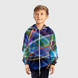 Ветровка с капюшоном детская Разноцветные неоновые линии Абстракция Multicolore, цвет: 3D-белый — фото 2