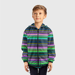 Ветровка с капюшоном детская Яркие неоновые тонкие полосы, цвет: 3D-черный — фото 2