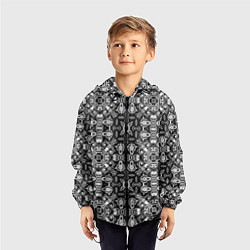 Ветровка с капюшоном детская Black and white ethnic oriental ornament, цвет: 3D-черный — фото 2