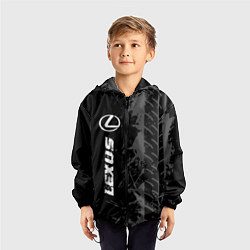 Ветровка с капюшоном детская Lexus speed на темном фоне со следами шин: по-верт, цвет: 3D-черный — фото 2