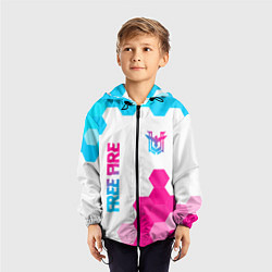 Ветровка с капюшоном детская Free Fire neon gradient style: символ и надпись ве, цвет: 3D-черный — фото 2