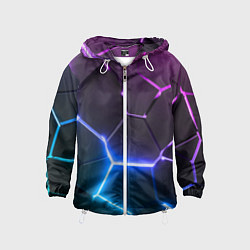 Ветровка с капюшоном детская Фиолетовый градиент - неоновые геометрические плит, цвет: 3D-белый