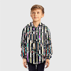 Ветровка с капюшоном детская Разноцветный полосатый абстрактный узор, цвет: 3D-черный — фото 2