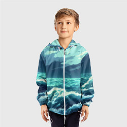 Ветровка с капюшоном детская Цунами в стиле аниме - рисунок, цвет: 3D-белый — фото 2