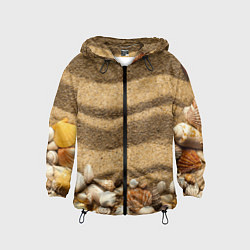 Ветровка с капюшоном детская Ракушки на песчаном берегу, цвет: 3D-черный