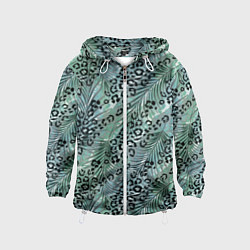 Детская ветровка Листья пальмы на леопардовом серо - зеленом фоне