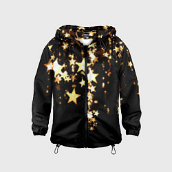 Ветровка с капюшоном детская Золотые праздничные звезды, цвет: 3D-черный