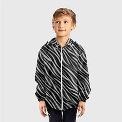 Ветровка с капюшоном детская Полосатый черно-серый узор Зебра, цвет: 3D-белый — фото 2