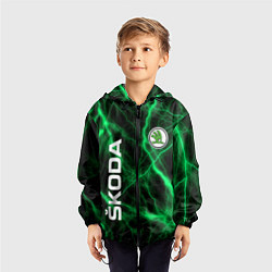 Ветровка с капюшоном детская Шкода зеленые молнии, цвет: 3D-черный — фото 2