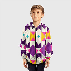 Ветровка с капюшоном детская Геометрический цветной орнамент, цвет: 3D-черный — фото 2
