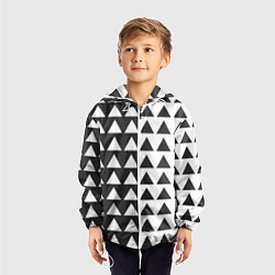 Ветровка с капюшоном детская Черно-белые треугольники паттерн, цвет: 3D-белый — фото 2