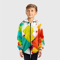 Ветровка с капюшоном детская Цветные геометрические квадраты, цвет: 3D-черный — фото 2