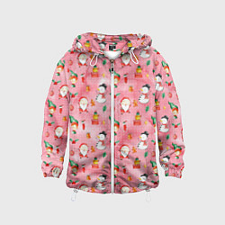 Ветровка с капюшоном детская Новый год - снеговики, цвет: 3D-белый