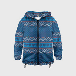 Ветровка с капюшоном детская Вязанный стиль - сердечки, цвет: 3D-черный