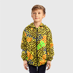 Ветровка с капюшоном детская Абстрактные кислотные полосы, цвет: 3D-черный — фото 2