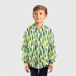 Ветровка с капюшоном детская Акварельные листья, цвет: 3D-белый — фото 2