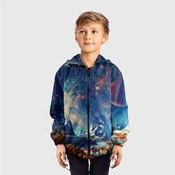 Ветровка с капюшоном детская Горы и бескрайний космос, цвет: 3D-черный — фото 2
