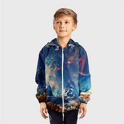 Ветровка с капюшоном детская Горы и бескрайний космос, цвет: 3D-белый — фото 2
