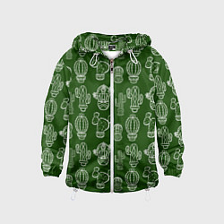Ветровка с капюшоном детская Кактусовый паттерн, цвет: 3D-белый