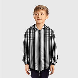 Ветровка с капюшоном детская Бело серый полосатый узор, цвет: 3D-черный — фото 2