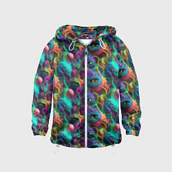 Ветровка с капюшоном детская Паттерн Морские Монстры, цвет: 3D-белый