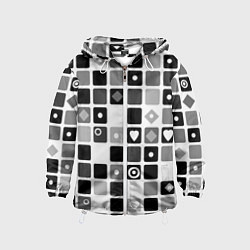 Ветровка с капюшоном детская Черно-белый узор мозаика, цвет: 3D-белый