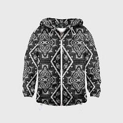 Ветровка с капюшоном детская Черно-белый этнический восточный орнамент, цвет: 3D-белый