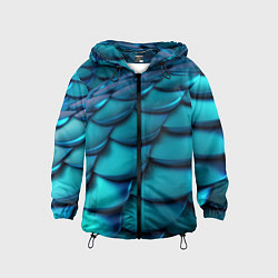 Ветровка с капюшоном детская Чешуя бирюзовая металлик, цвет: 3D-черный