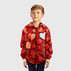 Ветровка с капюшоном детская Красные сердца на красном фоне, цвет: 3D-черный — фото 2