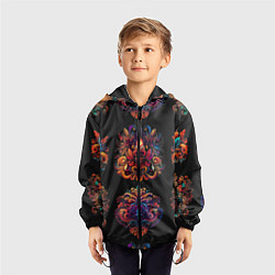 Ветровка с капюшоном детская Русские орнаменты неон, цвет: 3D-черный — фото 2