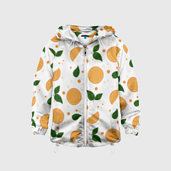 Ветровка с капюшоном детская Апельсины с листьями, цвет: 3D-белый