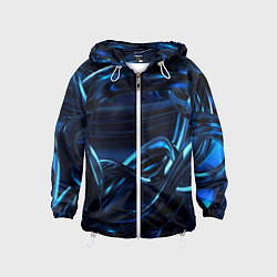 Ветровка с капюшоном детская Фрактальный узор волны, цвет: 3D-белый