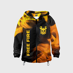 Ветровка с капюшоном детская Free Fire - gold gradient: надпись, символ, цвет: 3D-черный