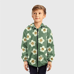 Ветровка с капюшоном детская Цветочки-смайлики: темно-зеленый паттерн, цвет: 3D-черный — фото 2