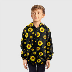Ветровка с капюшоном детская Желтые ромашки на черном, цвет: 3D-черный — фото 2