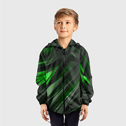 Ветровка с капюшоном детская Green black abstract, цвет: 3D-черный — фото 2