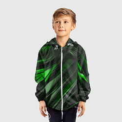 Ветровка с капюшоном детская Green black abstract, цвет: 3D-белый — фото 2