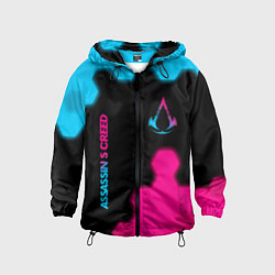 Ветровка с капюшоном детская Assassins Creed - neon gradient: надпись, символ, цвет: 3D-черный