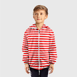Ветровка с капюшоном детская Ярко красные полосы, цвет: 3D-белый — фото 2