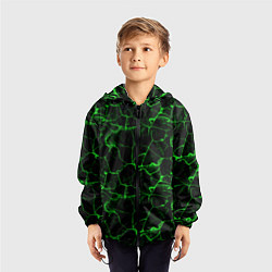Ветровка с капюшоном детская Разломы зеленого пламени, цвет: 3D-черный — фото 2